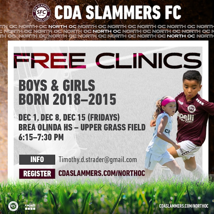 WEB-cdaNORTH-2324tryouts-orangetustinclinic-v1mk2 free soccer clinics for boys and girls born 2018-2015 with CDA Slammers FC North OC